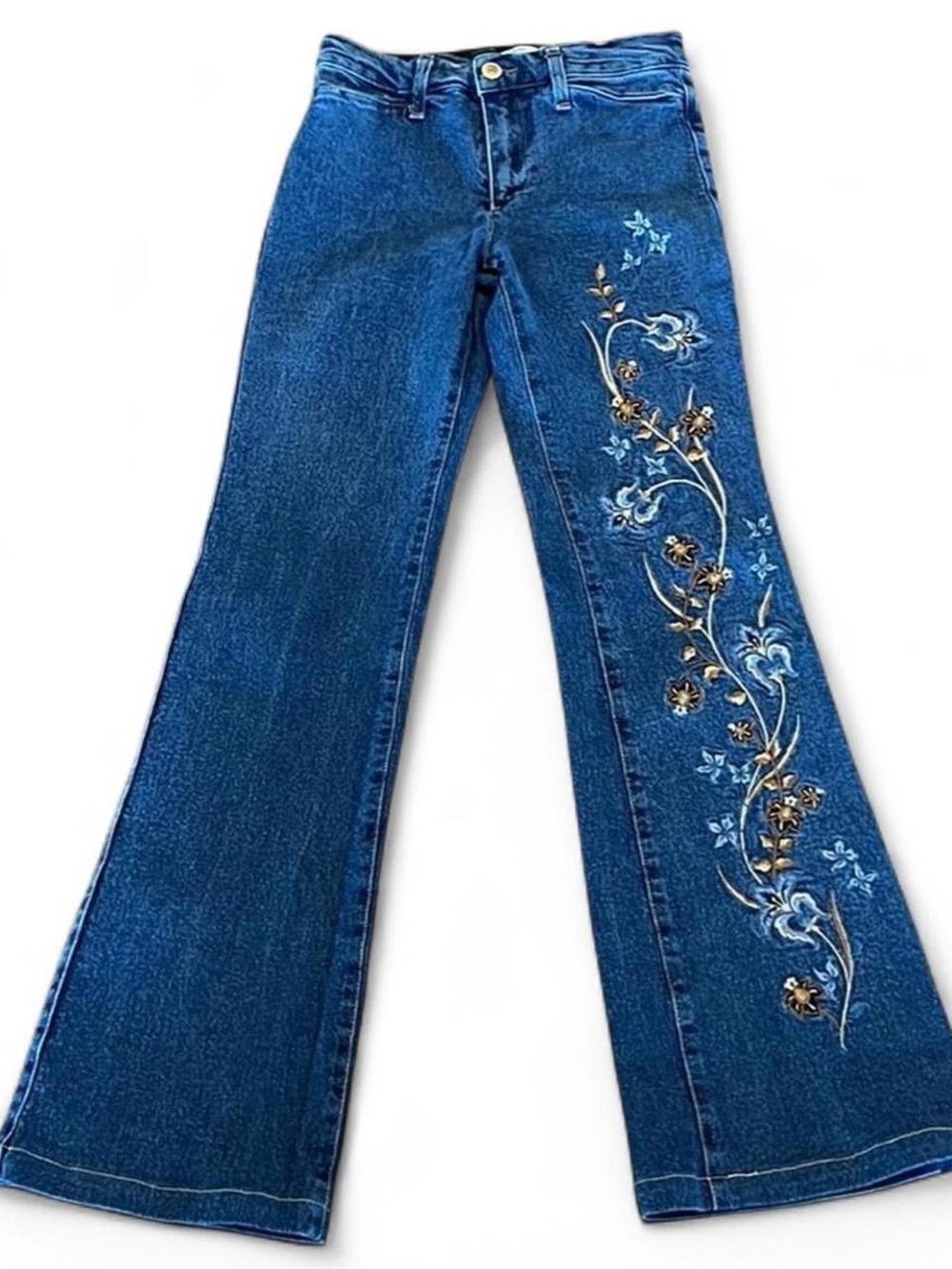 Vertigo Paris Blue Floral Embroidery Flare Jeans